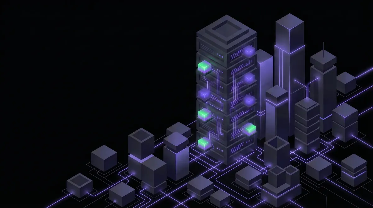 Isometric illustration of a technology stack with nine glowing audit checkpoints representing the pre-acquisition exit-readiness checklist