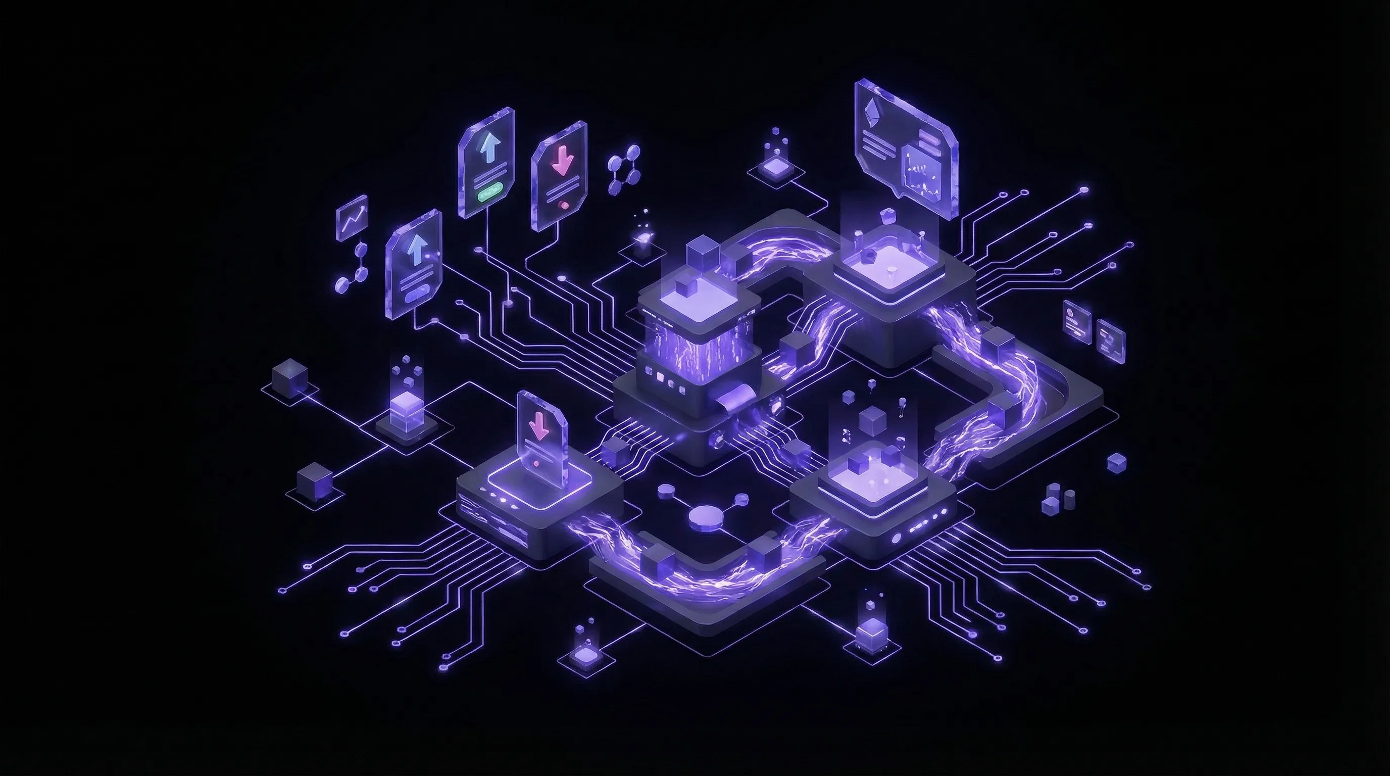Isometric AI-powered CRM dashboard with automated lead scoring and pipeline management