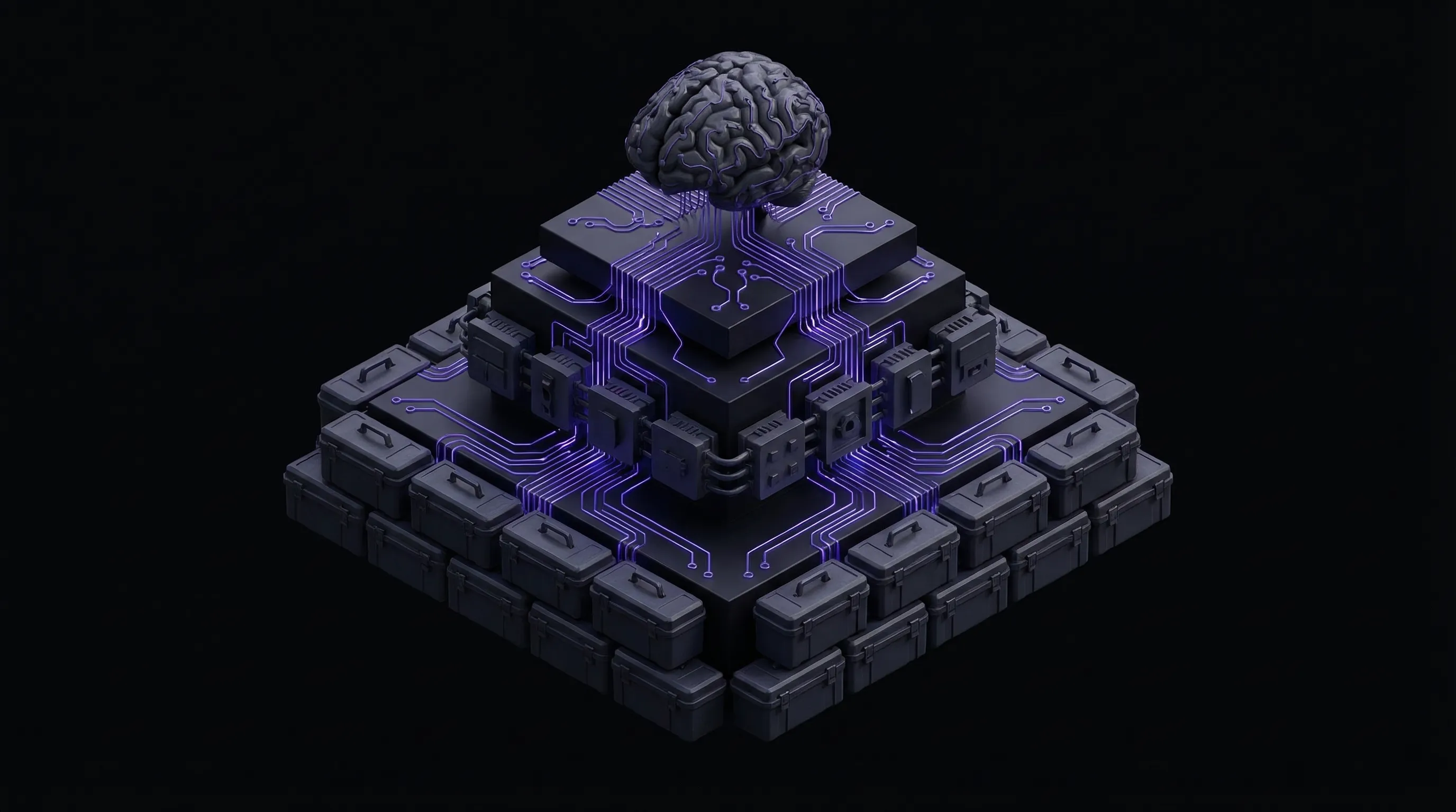 Strategic diagram showing three tiers of AI adoption from off-the-shelf tools to custom models