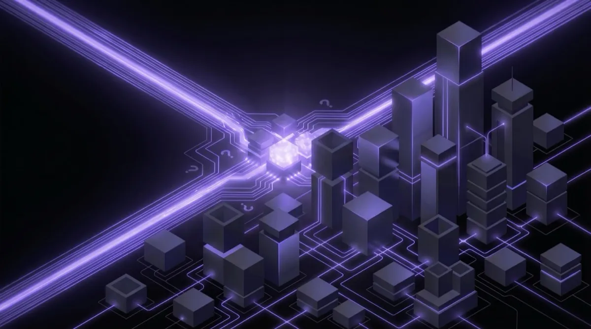 Dark isometric illustration of a content node being cited by AI answer engines, representing generative and answer engine optimisation