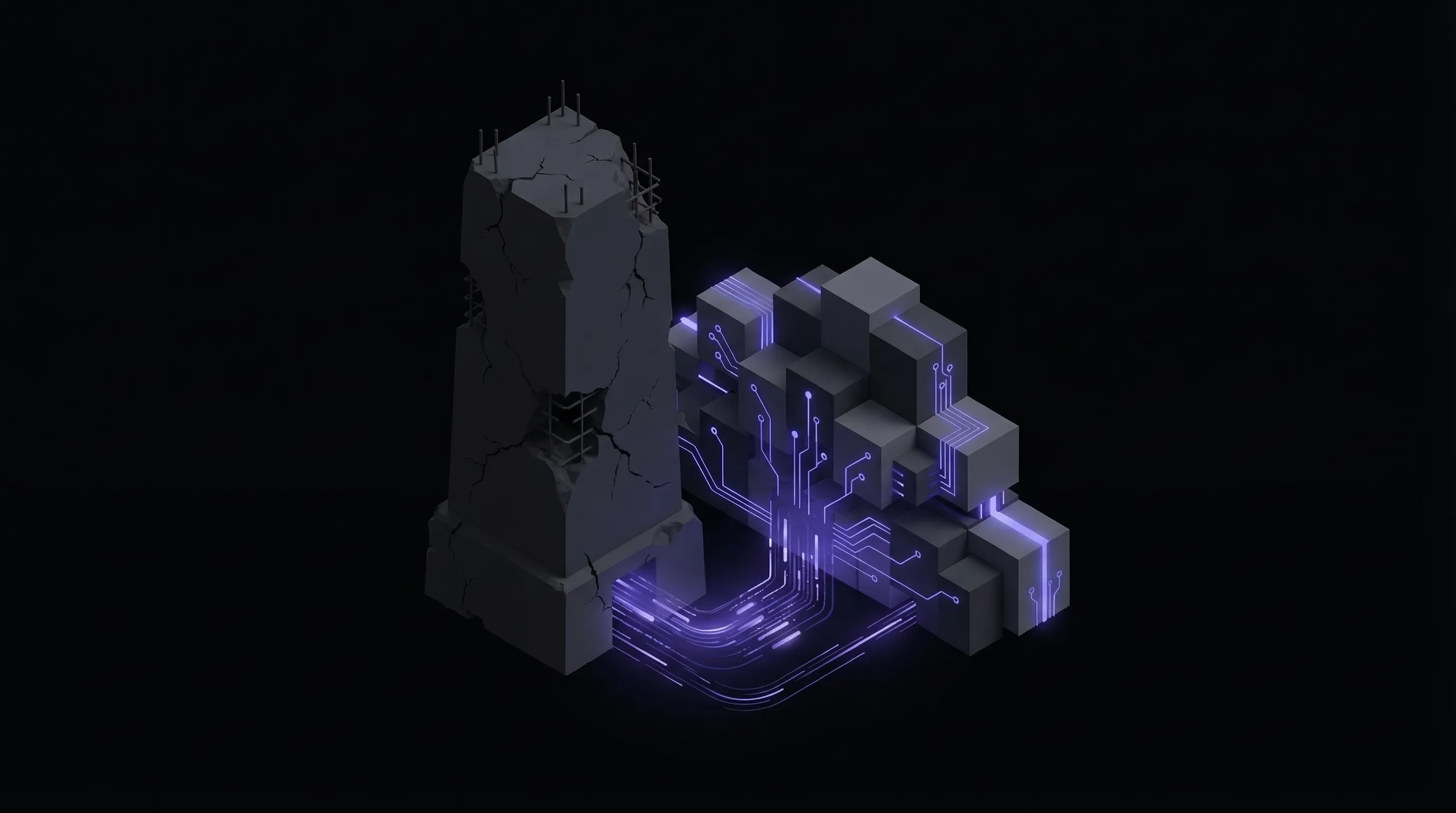 Architectural diagram showing a phased legacy system migration from monolith to modern cloud services