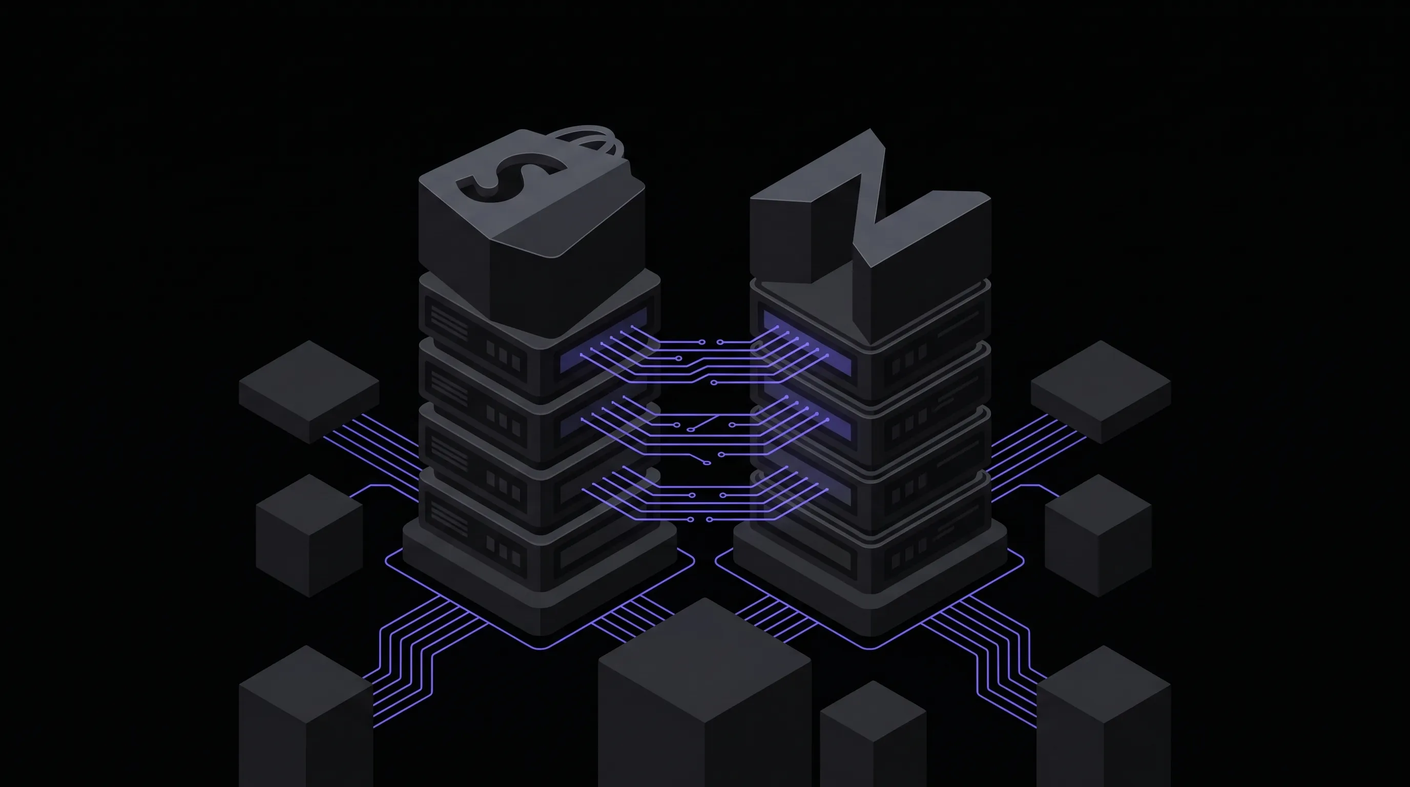 Side-by-side architecture diagram comparing Shopify Hydrogen on Oxygen against Next.js Commerce on Vercel