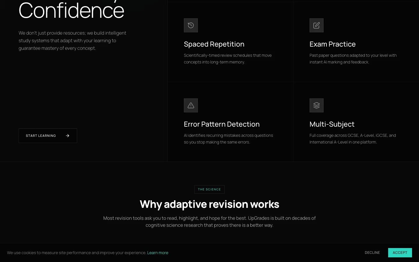 UpGrades learning architecture — adaptive revision pathways