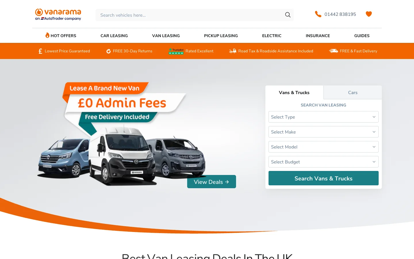 Vanarama homepage — UK's largest online vehicle leasing marketplace